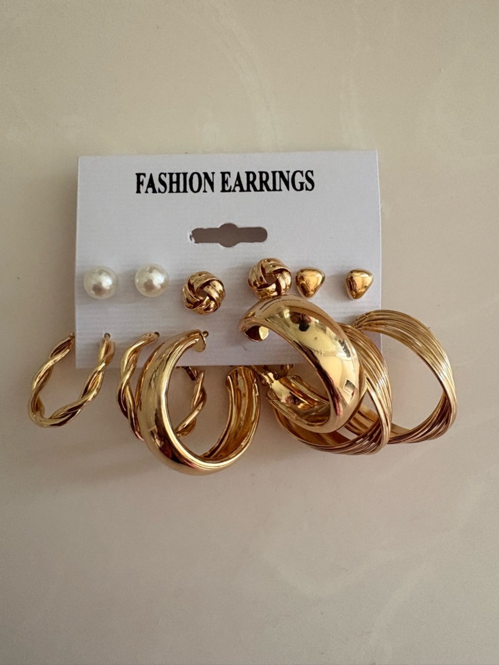Gold Hoop Earrings Set Knot Twist Pearl Stud Fashion Jewelry